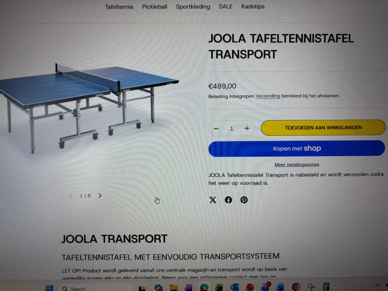 Nieuwprijs €489, Joola Tranport pingpong tafel, Sport en Fitness, Ophalen, Gebruikt
