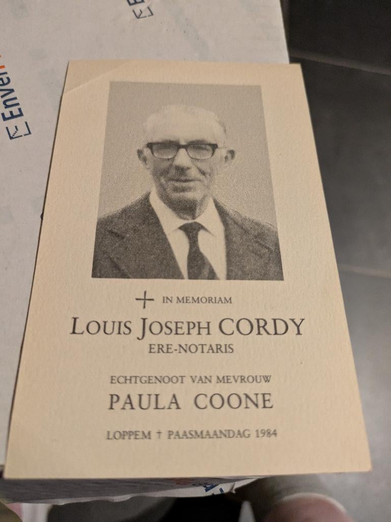 Dp Louis Joseph cordy, Ophalen of Verzenden, Bidprentje