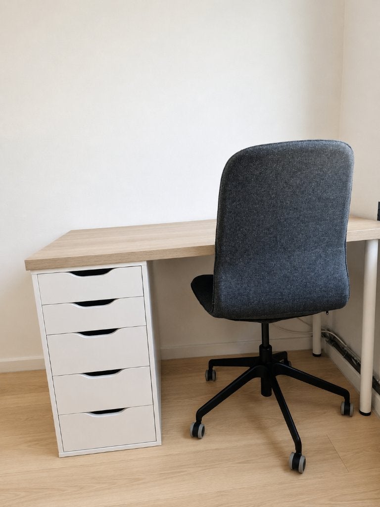 Bureau + bureaustoel, Avec tiroirs, Comme neuf, Enlèvement, IKEA