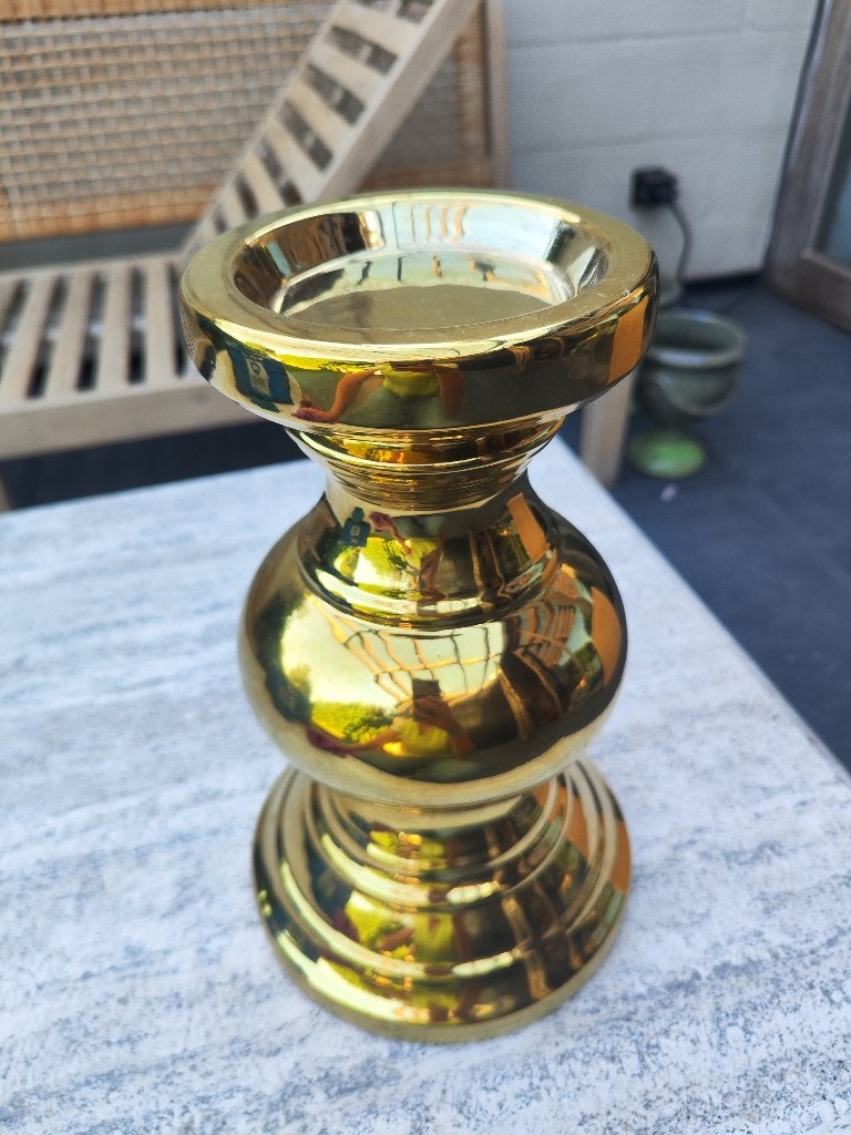 Massieve goudkleurige kandelaar, Ophalen, Zo goed als nieuw, Metaal, Goud