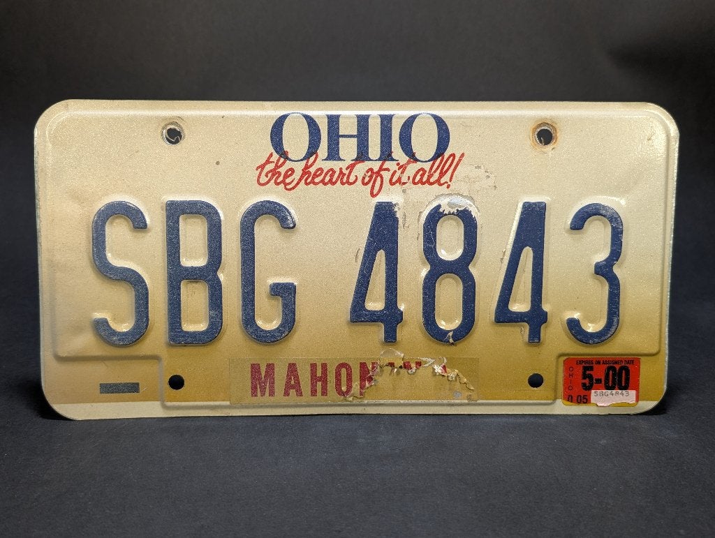 Ohio License Plate 2000 (USA), Beige, Métal, Objet de décoration, Vintage