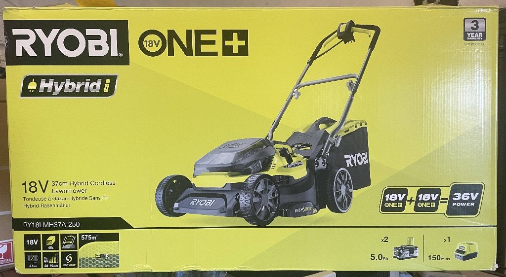 Tondeuse RYOBI ONE+ 18V Hybrid 37cm + 2 batteries + chargeur, Jardin & Terrasse, Tondeuses à gazon sur batterie, Tondeuse rotative