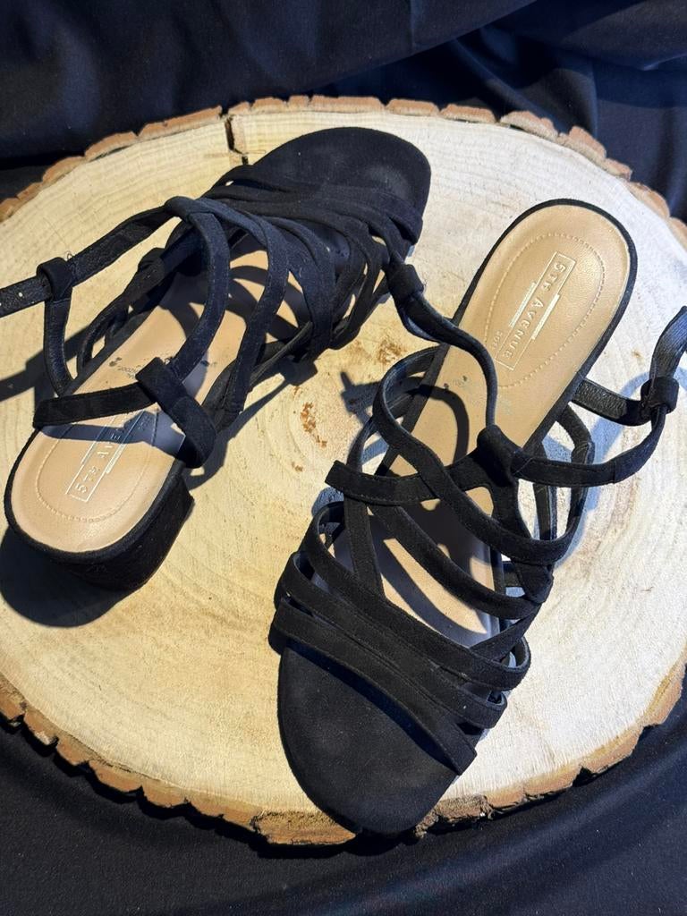 5th Avenue sandalen – zwart leder – maat 39, Kleding | Dames, Ophalen of Verzenden, Zo goed als nieuw, Zwart