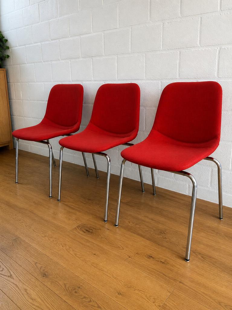 Set van 3 originele MIM stoelen – rood / mid-century design, Ophalen