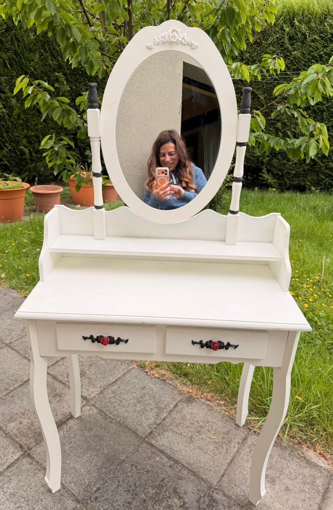 Jolie coiffeuse romantique blanche, Enlèvement, Utilisé, 100 à 150 cm, Bois
