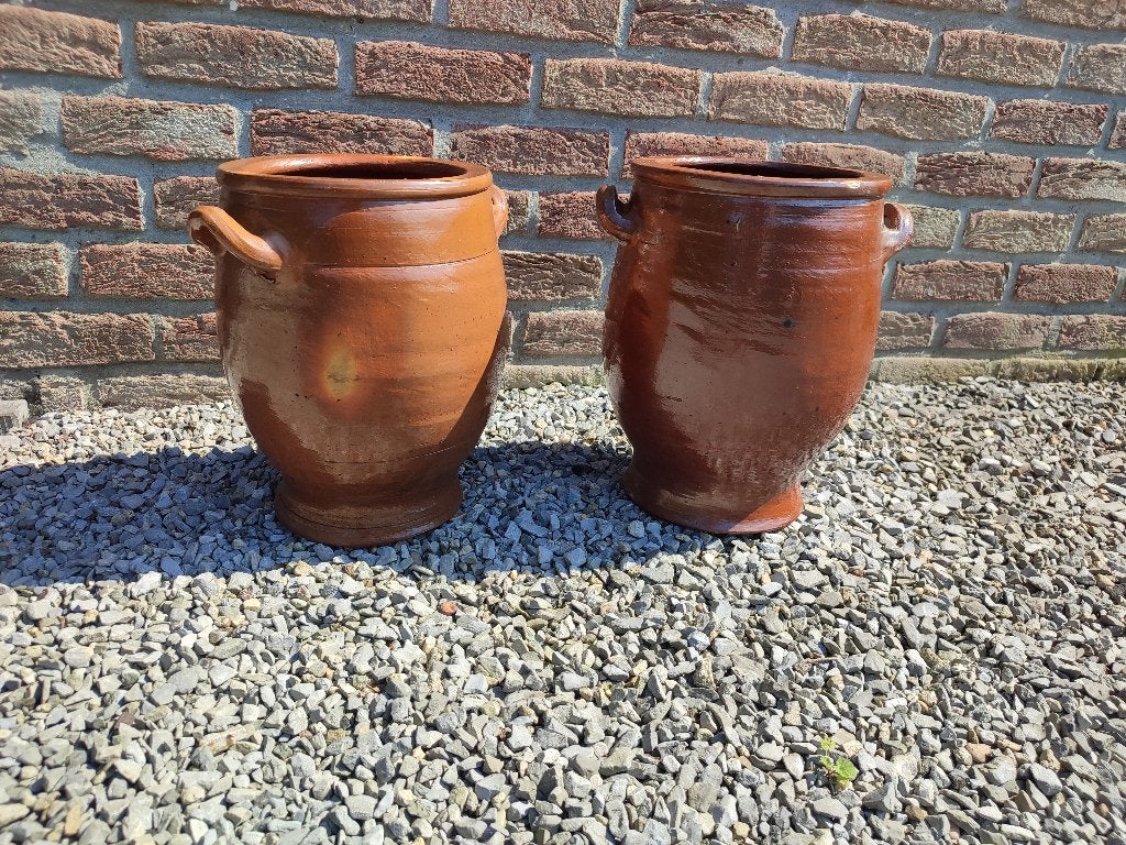 Paar antieke geglazuurde terracotta confitpotten, Antiek en Kunst, Ophalen
