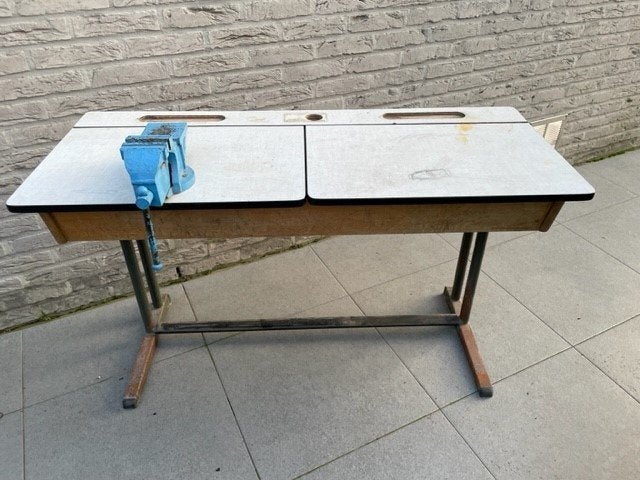 oud schoolbankje, Autres marques, Métal, Enlèvement, Antique