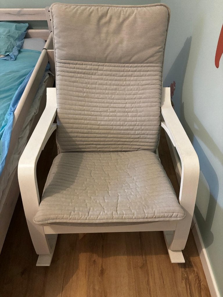 Fauteuil à bascule Ikea Poang gris clair, boiserie blanche, Maison & Meubles, Fauteuils, Moins de 75 cm, Comme neuf, Enlèvement