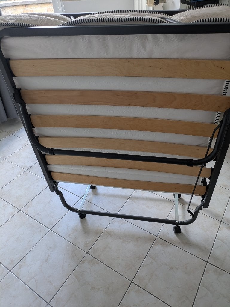 LOGEERBED - OPKLAPBED OP WIELTJES, Ophalen, 90 cm, Eenpersoons, Zwart