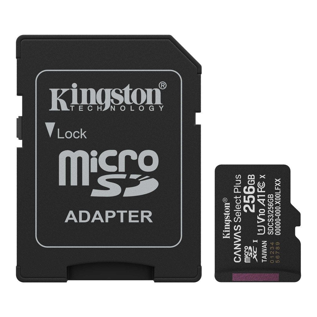 Kingston Canvas Select Plus microSD 256GB + Adaptateur, Neuf, Compatible vidéo Full HD, MicroSD, Système de navigation