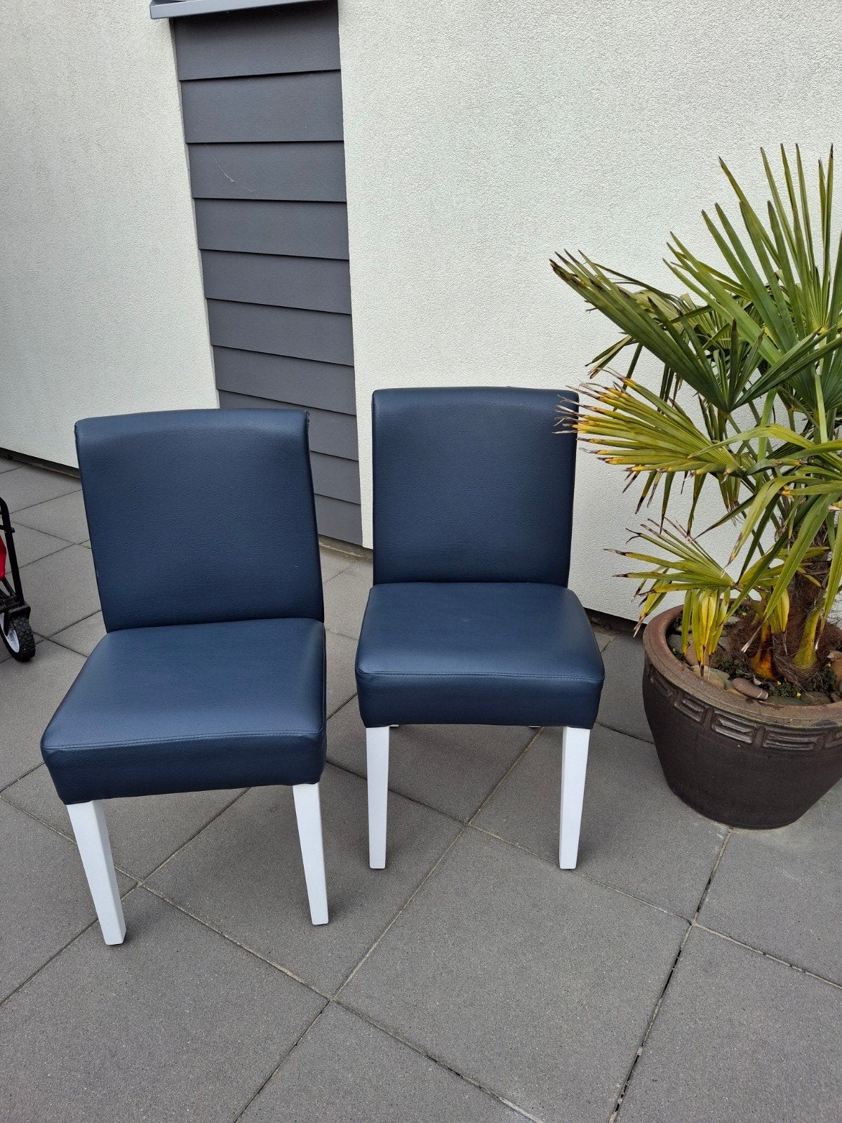 2 zeer robuuste stoelen in blauw kunstleder, Huis en Inrichting, Stoelen, Ophalen, Blauw, Kunststof, Twee