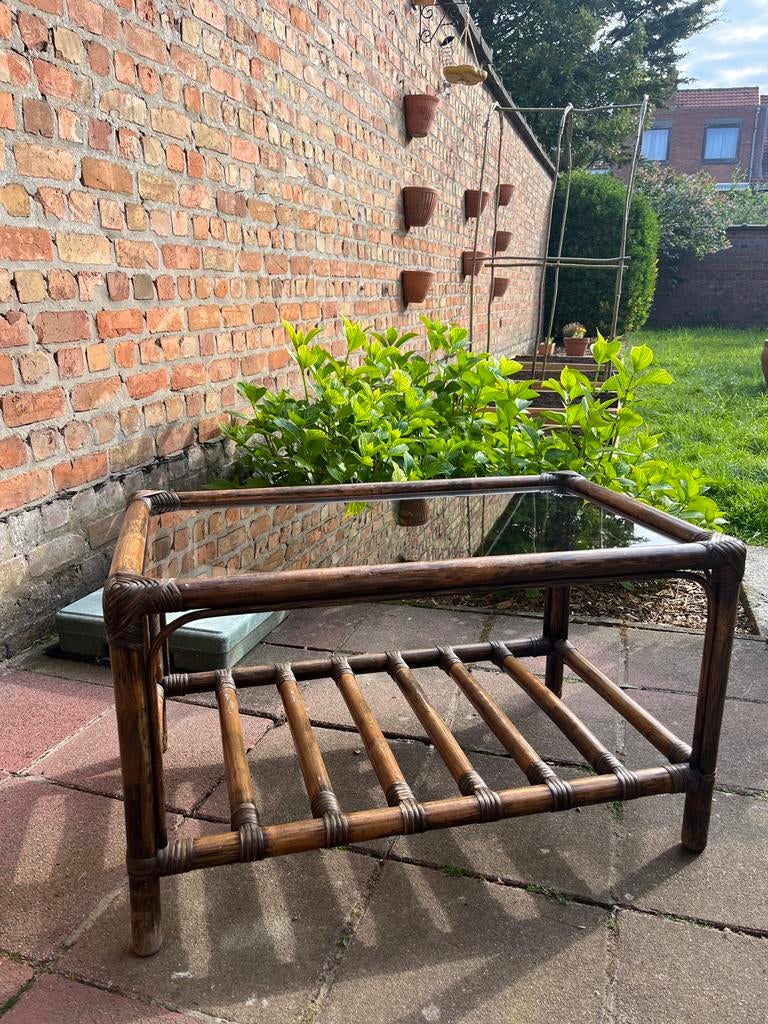 Donkerbruine rotan salontafel, Ophalen, Gebruikt, Rechthoekig