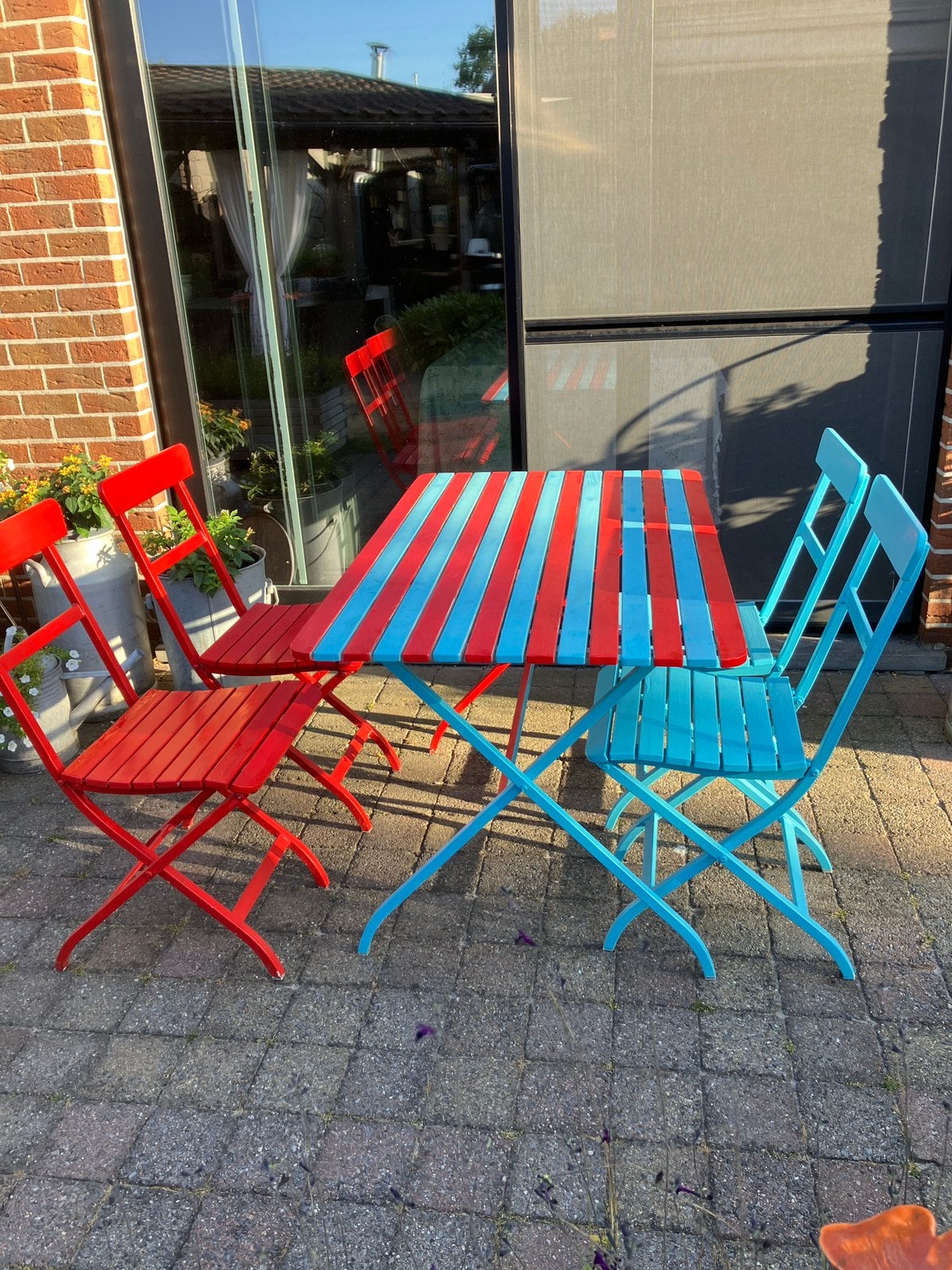 Bistro tafel + 4 stoelen, Tuin en Terras, Ophalen, Gebruikt, Tuinset