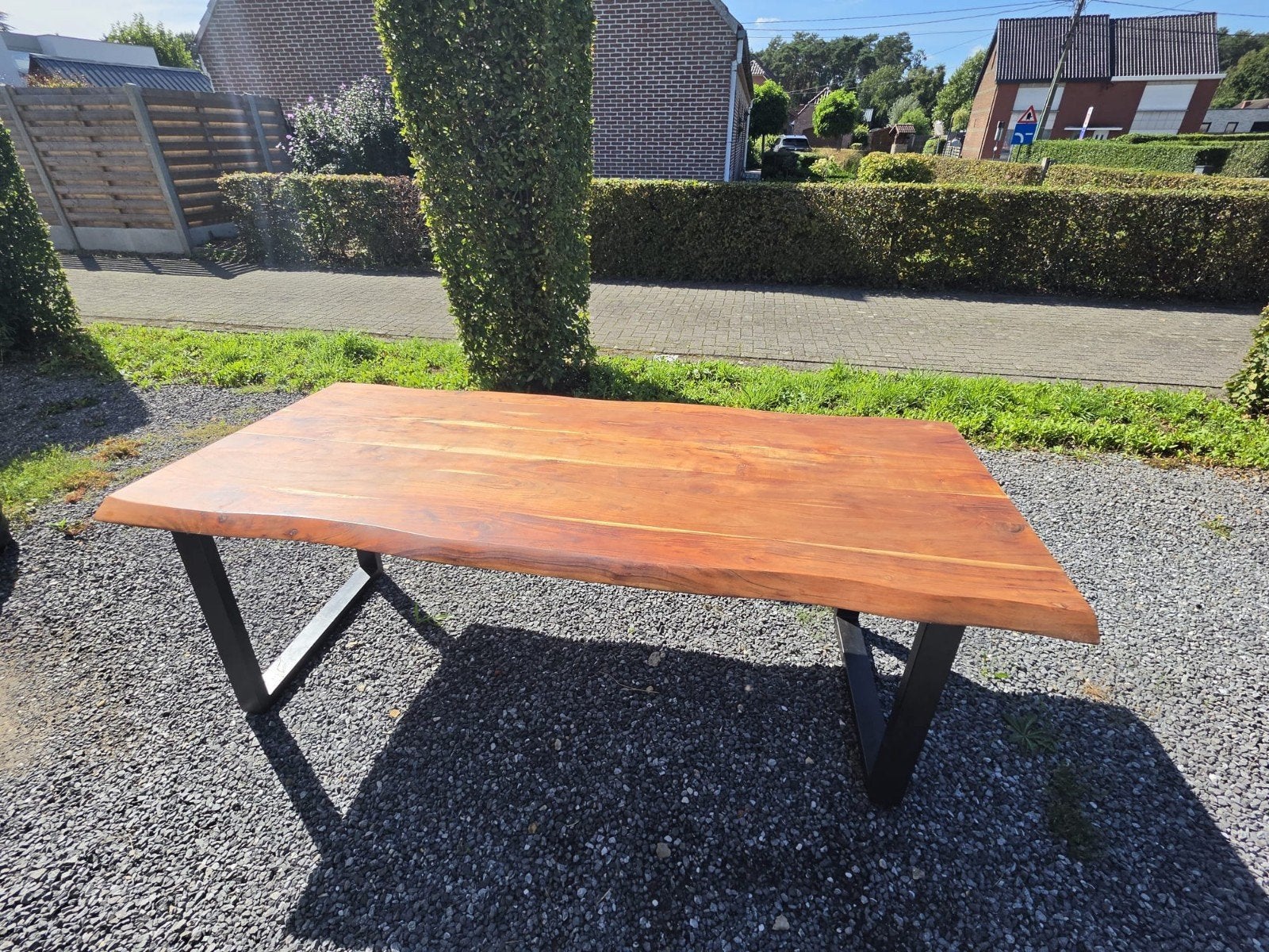 table en tronc d'arbre avec chaises, 100 à 150 cm, Enlèvement, Utilisé, Rectangulaire