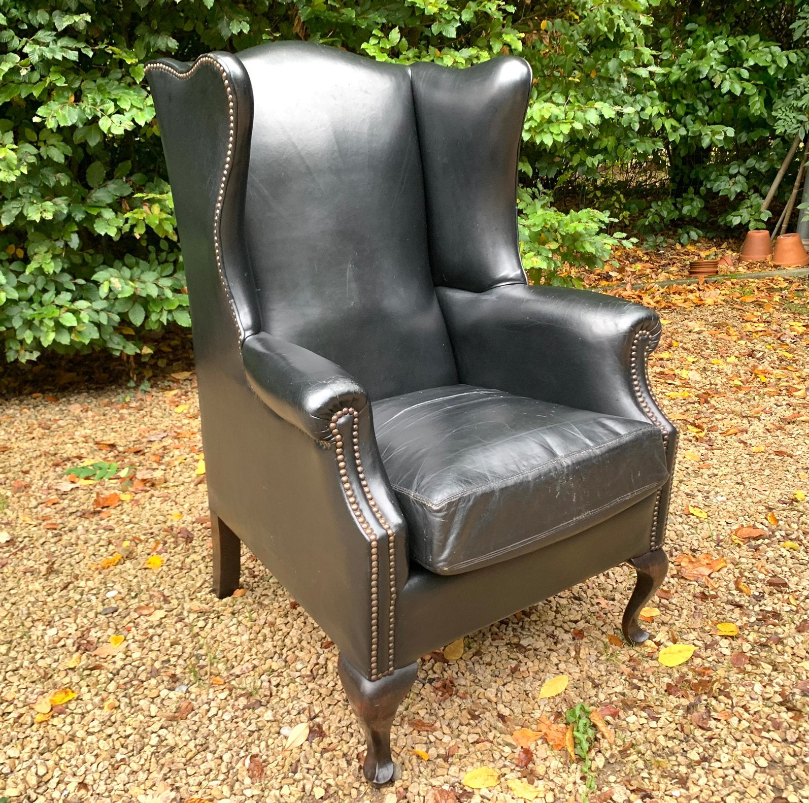 Zwart leren echte Engelse WingBack Chair / OorFauteuil, Ophalen