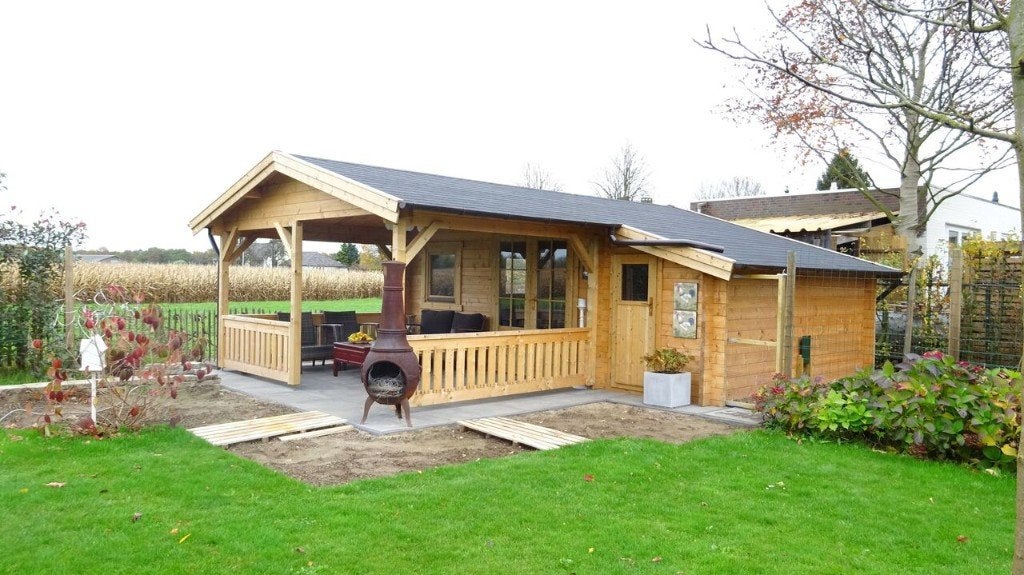 NIEUW Luxe blokhut 50mm: 43+3Z met terras., Verzenden, Nieuw