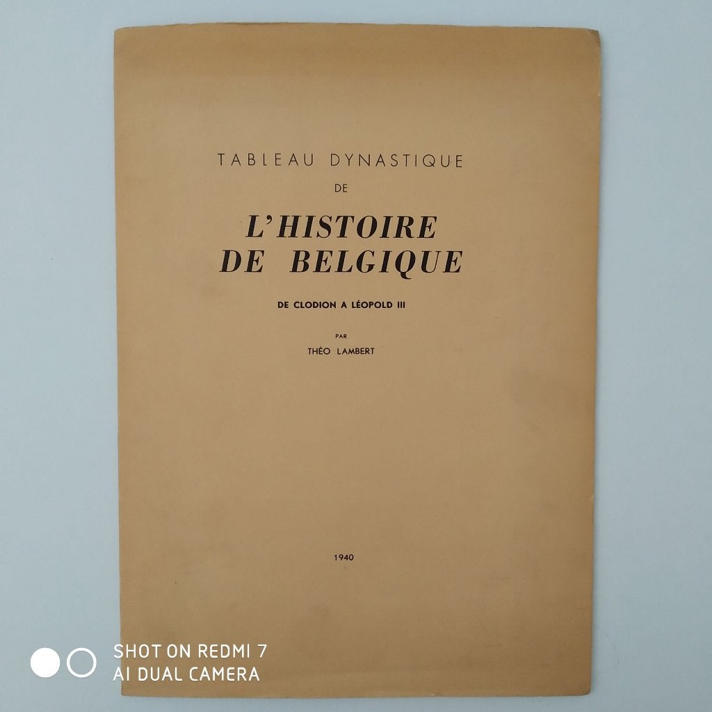 L'Histoire de Belgique (Tableau Dynastique) 1940 dédicacé., Enlèvement ou Envoi, 14e siècle ou avant, Utilisé, Théo Lambert