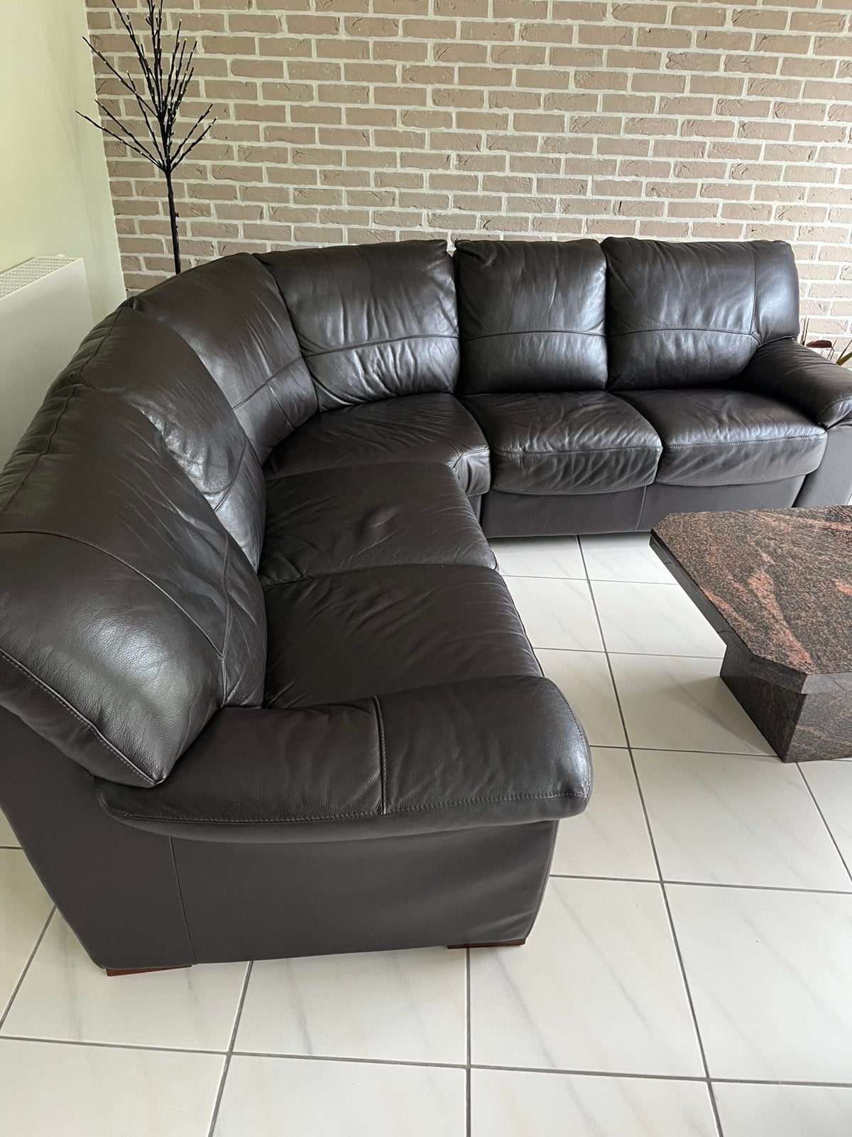 Donkerbruin lederen hoeksalon, Huis en Inrichting, Ophalen, Gebruikt, Leer, Modern