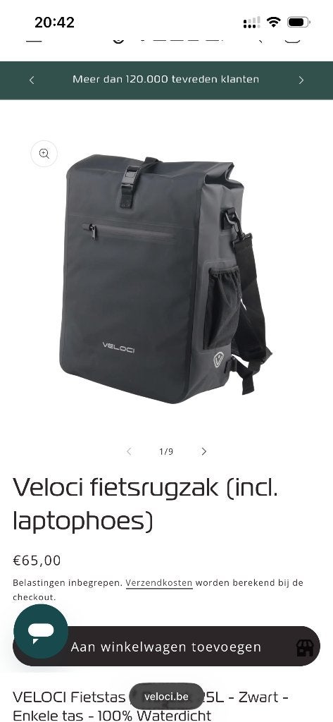 Fietstas/rugzak, Ophalen, Nieuw, Veloci