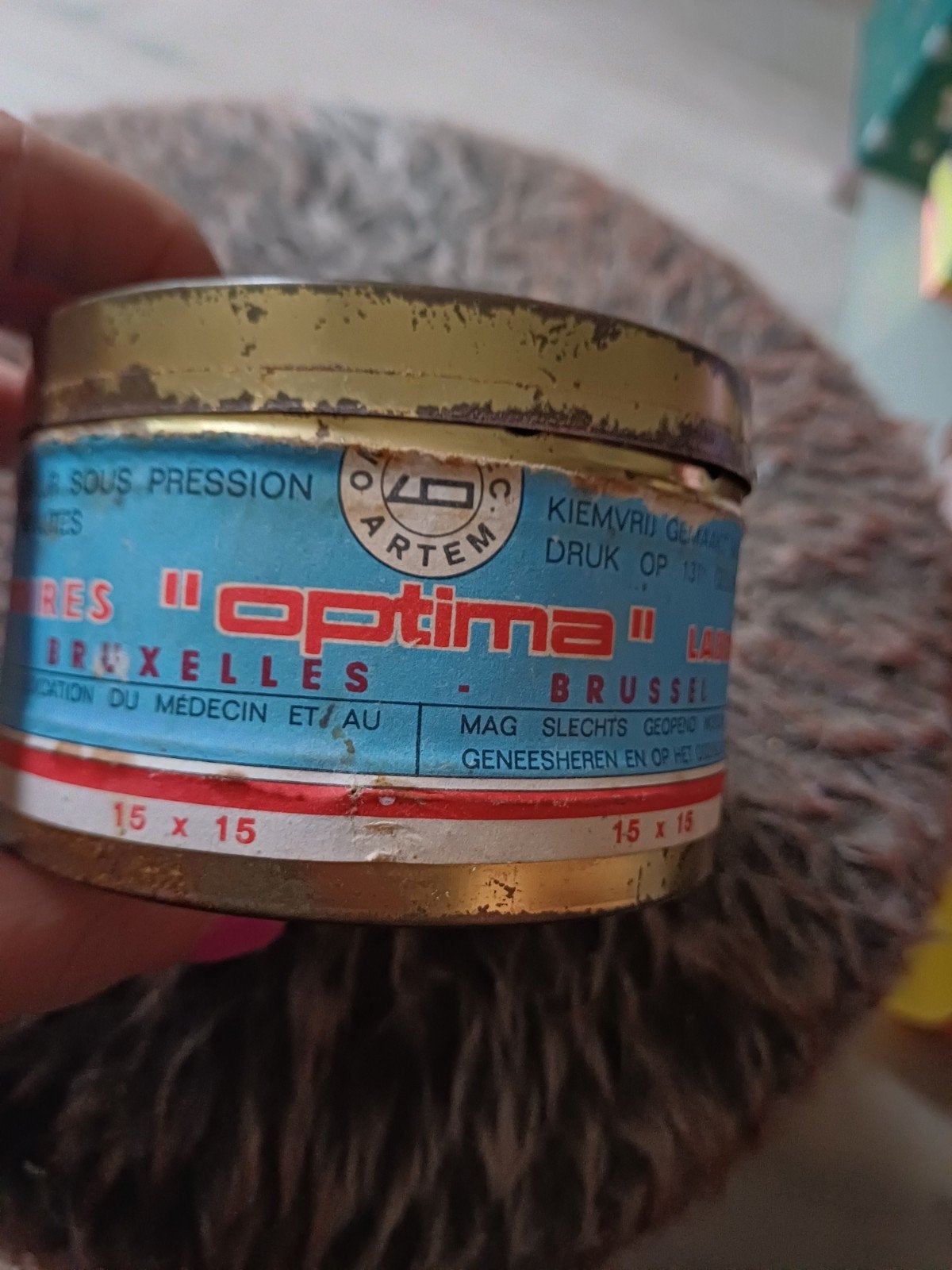 Ancienne boîte de compresses | Optima Brussels, Collections, Boîte en métal, Enlèvement ou Envoi, Utilisé