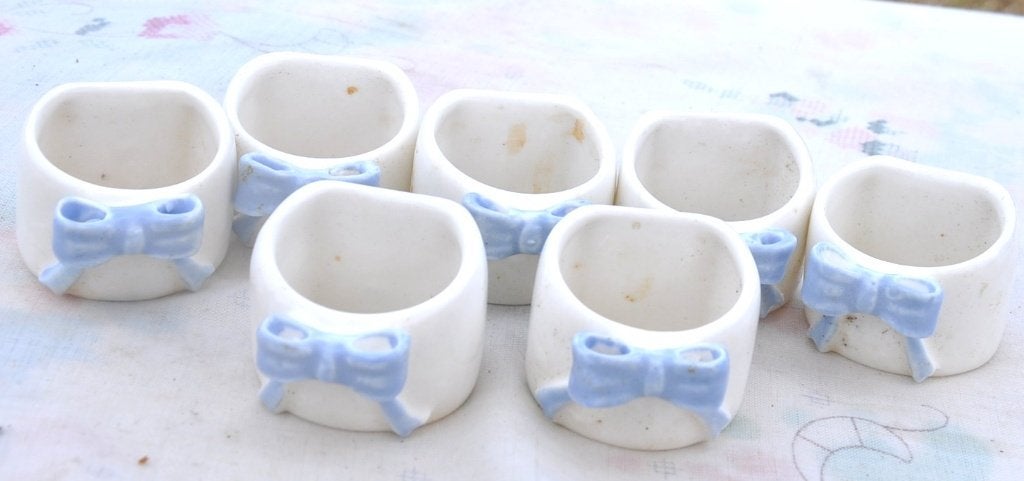 7 rond de serviette en faience, Enlèvement ou Envoi, Utilisé, Blanc, Pierre/céramique