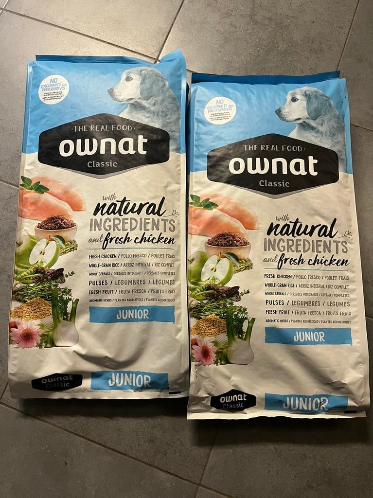 2 sacs Ownat Junior 12kg neufs, Enlèvement, Chien