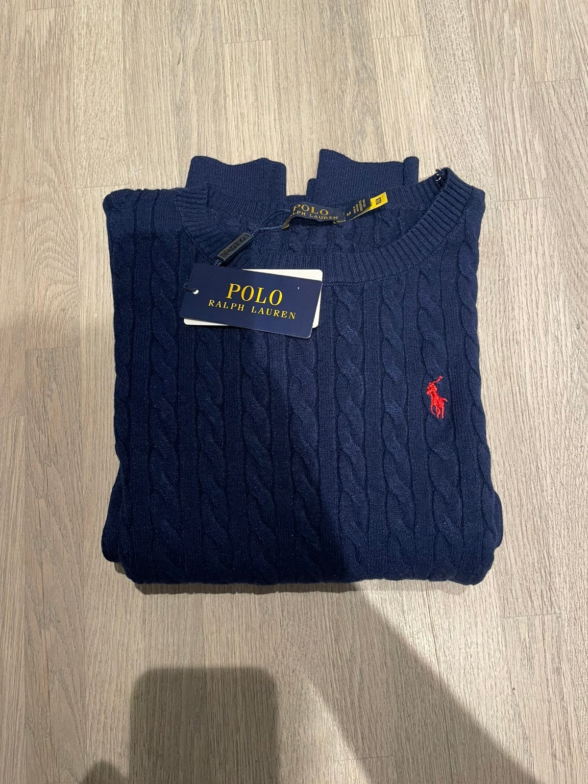 Navy polo ralph lauren cable knit, Ophalen of Verzenden, Nieuw, Maat 48/50 (M), Blauw