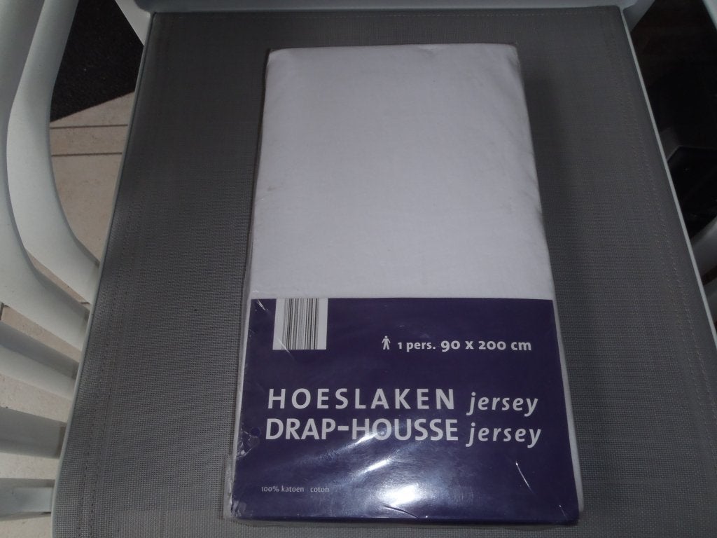 1 drap housse Jersey blanc - 1 personne, Neuf, Drap-housse ou Taie d'oreiller, Enlèvement ou Envoi, Une personne