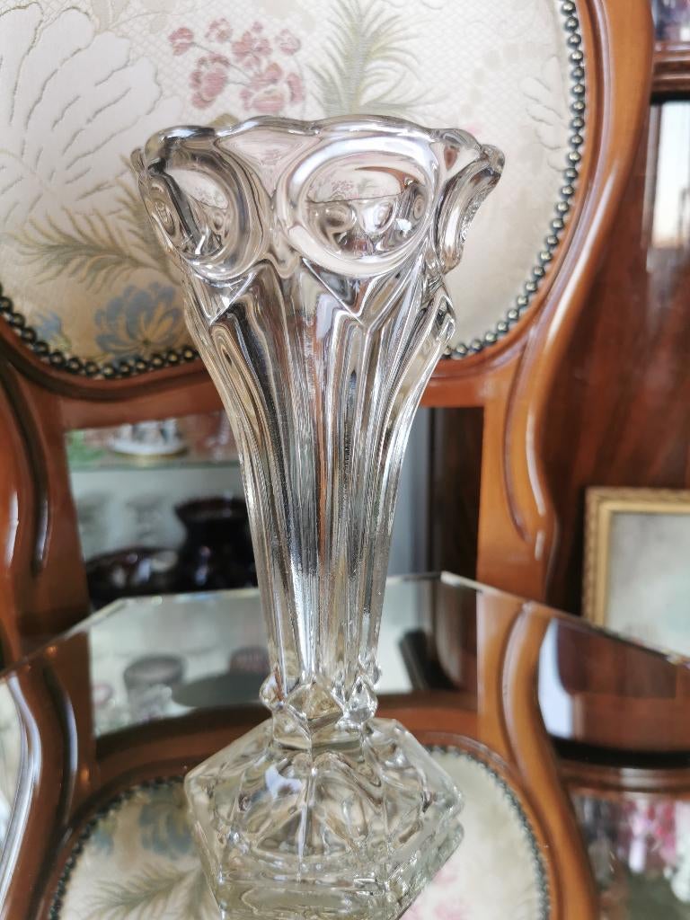 Vase ancien en verre pressé art déco., Enlèvement ou Envoi