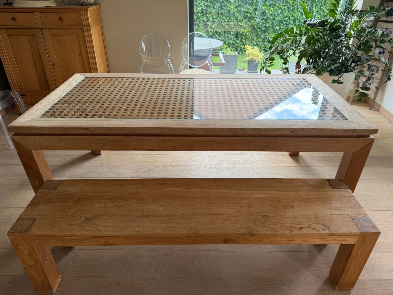 Table Teck et banc Teck salle à manger, Enlèvement, Comme neuf, Teck