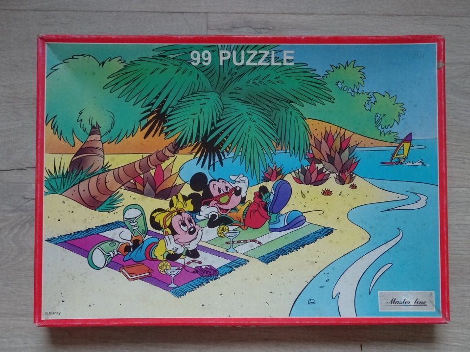 Disney puzzel 99 st Mickey & Minnie op het strand 3+1 gratis, Kinderen en Baby's, Ophalen of Verzenden, Meer dan 50 stukjes, Zo goed als nieuw