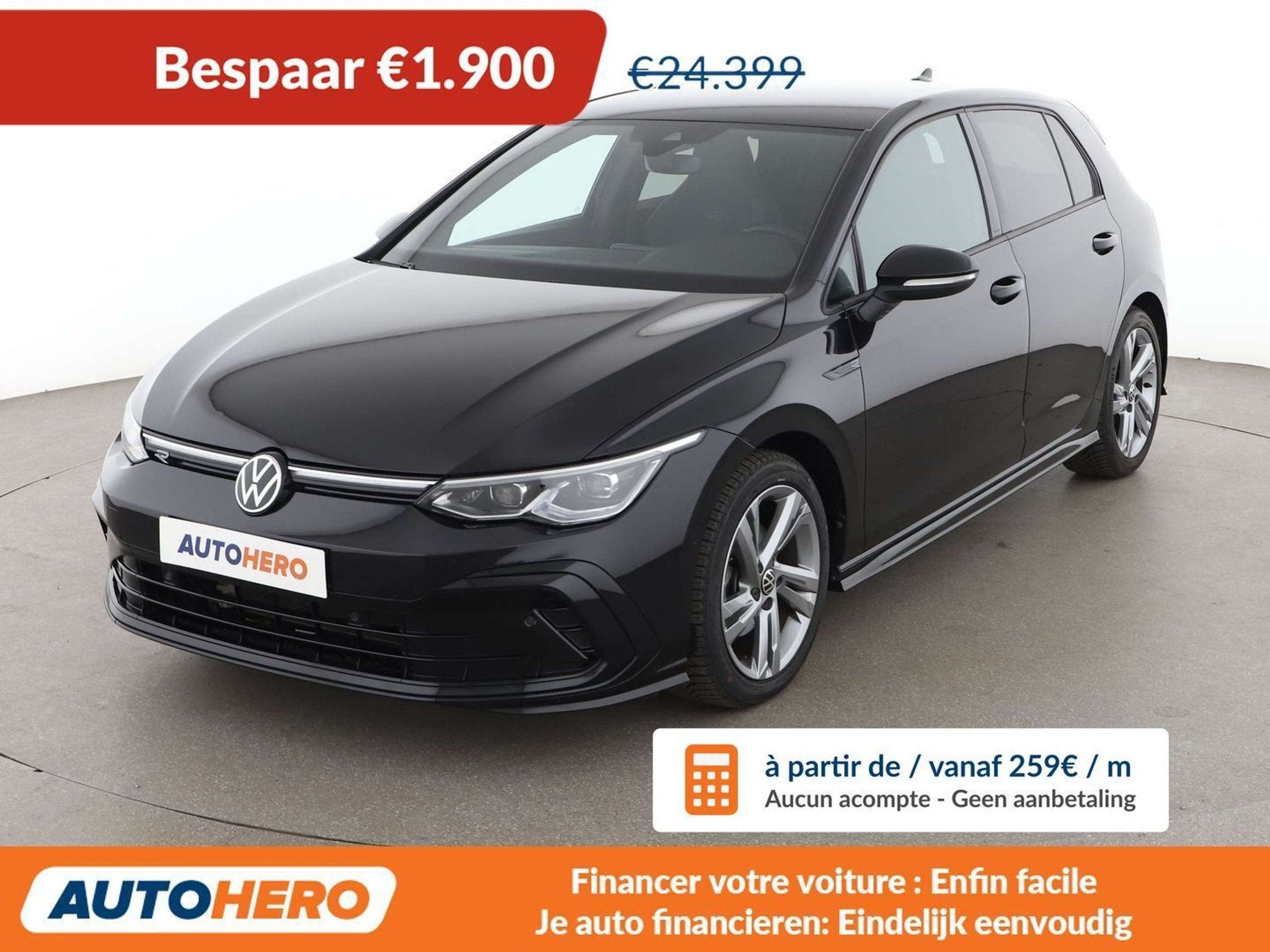 Volkswagen Golf 1.5 eTSI ACT R-Line (bj 2022, automaat), https://public.car-pass.be/vhr/a9aee627-f8db-4f1d-b3b5-dc710b81bdfb, Zwart