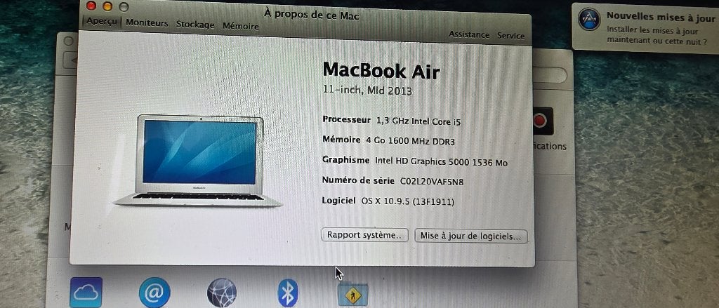 Macbook Air 11" 2013 4Go, Informatique & Logiciels, 256 GB, 11 pouces, Moins de 2 Ghz, Utilisé
