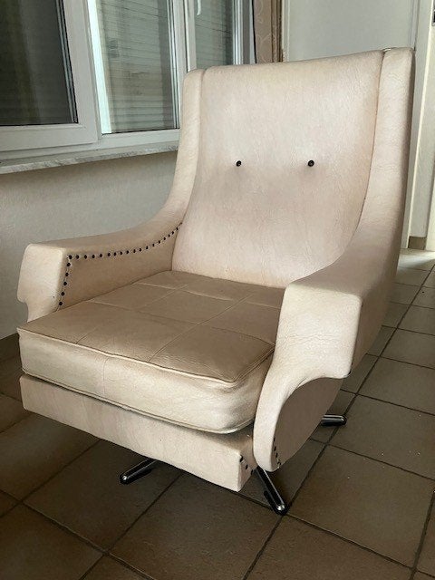 Twee draaibare clubfauteuils in crèmekleur, Maison & Meubles, Canapés | Salons, Utilisé, Banc droit, Une personne, Moins de 150 cm