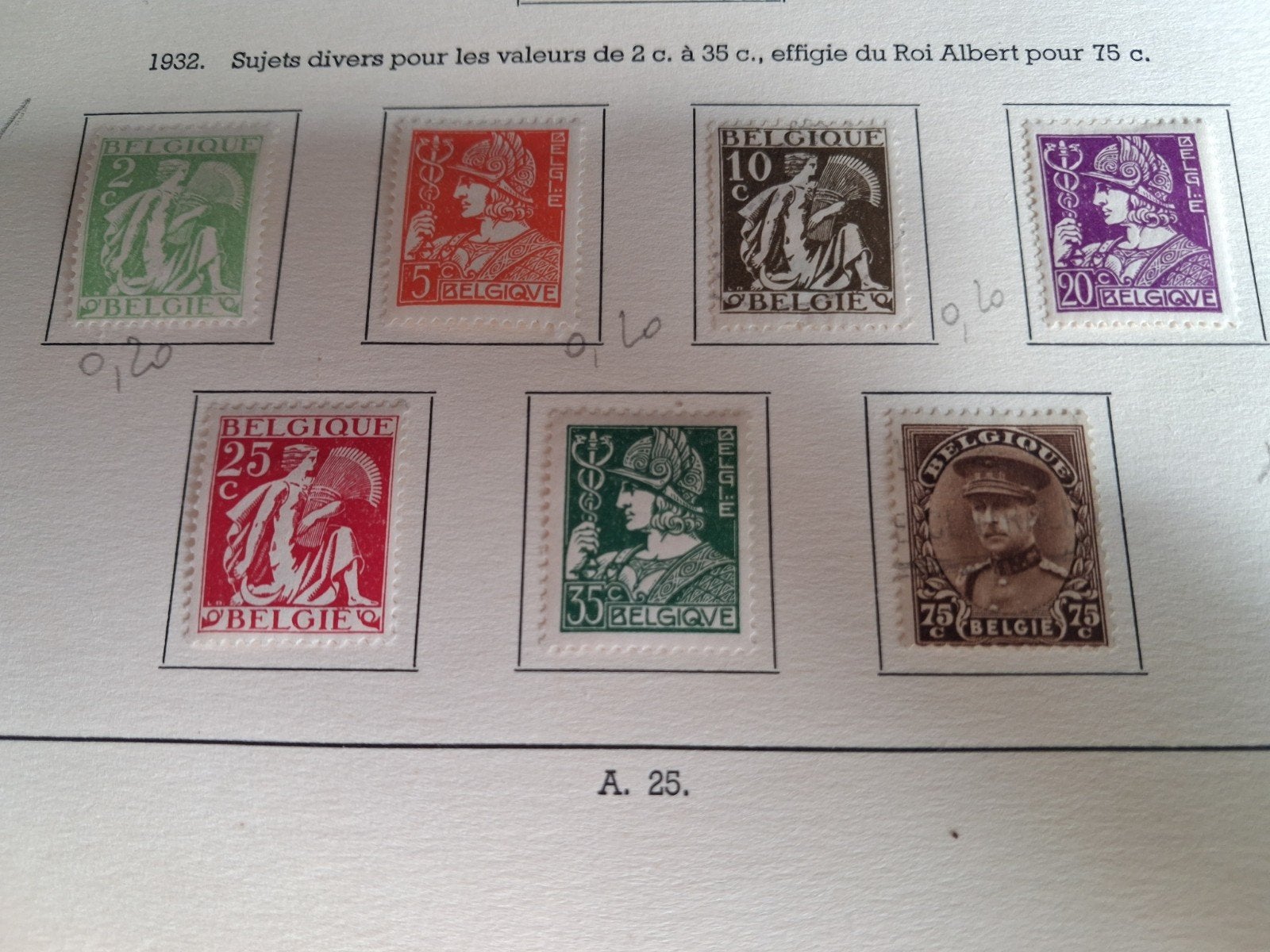 1932 timbres belges COB 335 à 341, Enlèvement ou Envoi