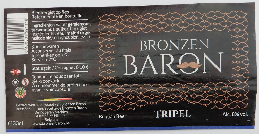 Étiquette de bière Bronze Baron Tripel Bras. De Leite 4y4, Envoi, Utilisé