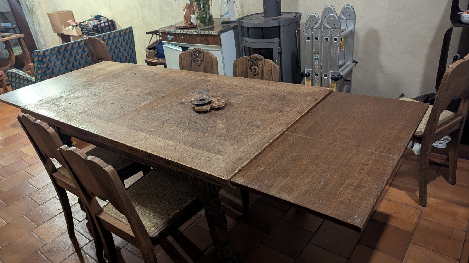 Table en bois années '70 - 159x91 cm avec 2 rallonges, Maison & Meubles, 150 à 200 cm, Cinq personnes ou plus, Enlèvement, Utilisé