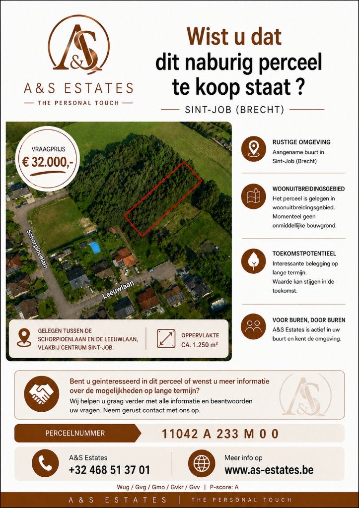 Aantrekkelijk perceel met toekomstpotentieel in Sint‑Job, Brecht, 1000 à 1500 m²