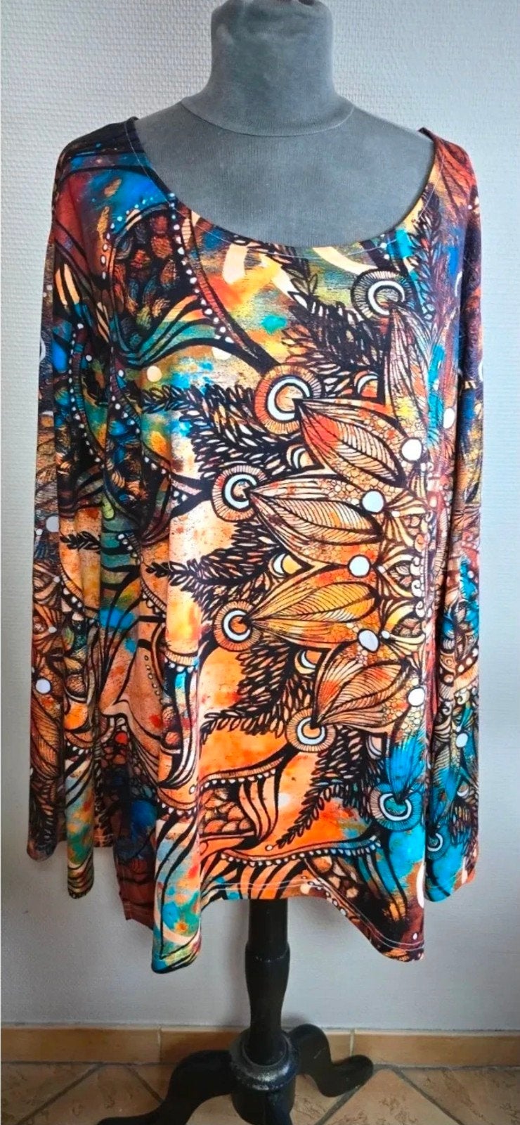 Blouse multicolore inspiration mandala Taille 58/60, Kleding | Dames, Grote Maten, Ophalen of Verzenden, Meerkleurig