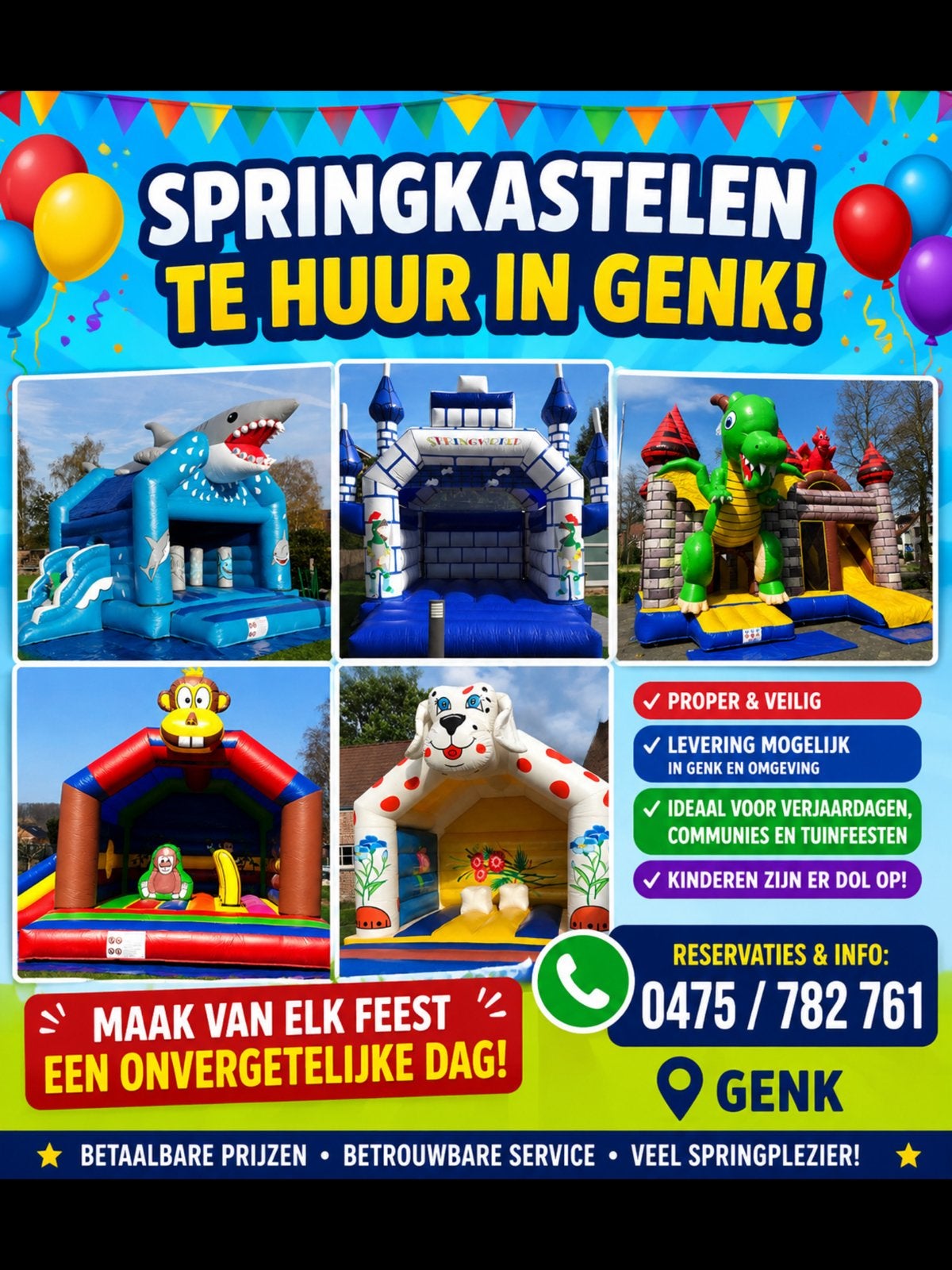 Springkastelen te huur Regio Genk en omstreken,, Ophalen