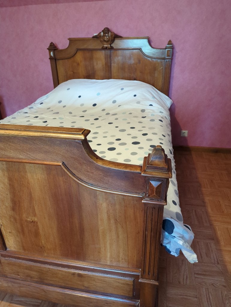 Antiek volhouten twijfelaar bed (140x200) + z.g.a.n. matras, Maison & Meubles, Queen size, 140 cm, Brun, Enlèvement