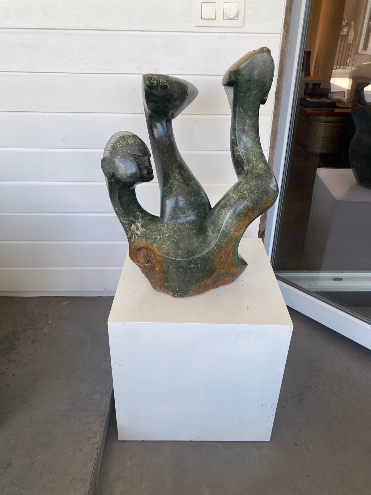 Unieke Handgesneden Shona Sculptuur – Abstracte Familie, Ophalen, Handgemaakt, Modern, Beeld