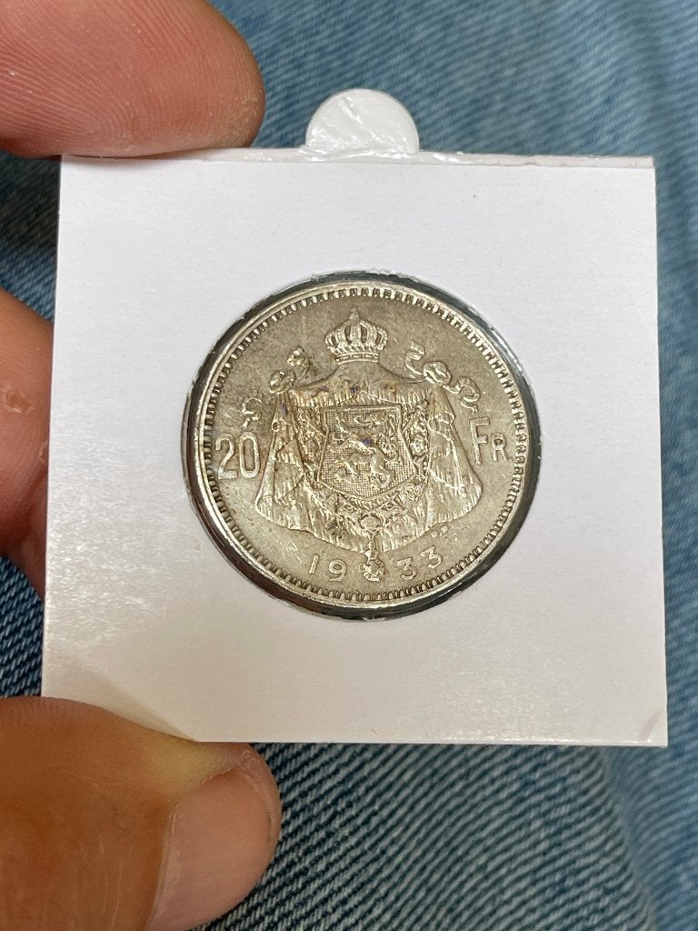 Belgique 20 francs 1933 NL pos A, Enlèvement, Belgique, Monnaie en vrac, Argent