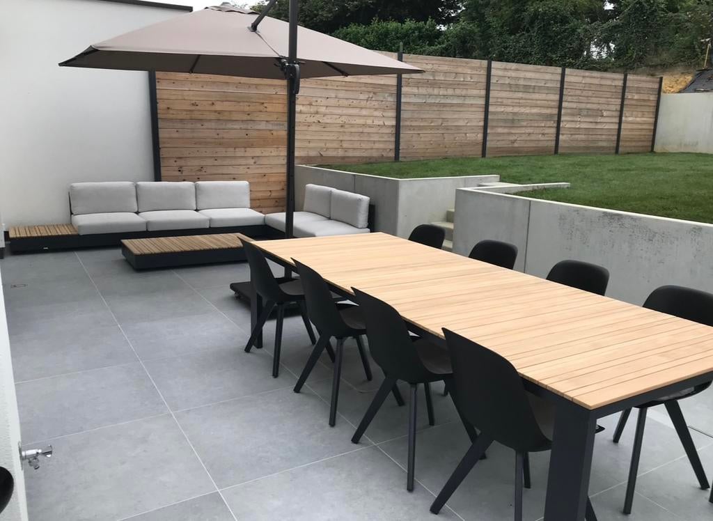 Volledig tuinset (tafel in teakhout + lounge), Enlèvement, Comme neuf, Bois, Sets de jardin