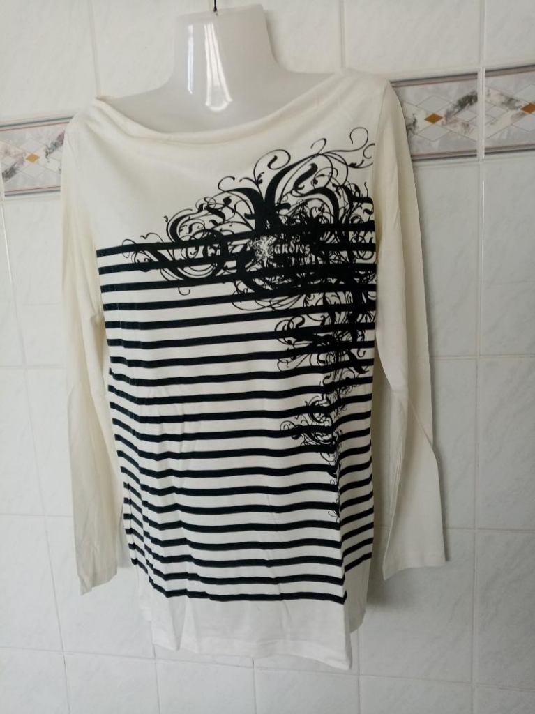 Xandres : ecru /zwart longsleeve boothals , t- shirt , M, Maat 38/40 (M), Zwart, Ophalen of Verzenden, Zo goed als nieuw