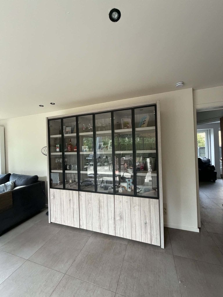 Vitrinekast, Ophalen, Met deur(en), Landelijk modern, 200 cm of meer