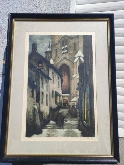 gravure ruelle signe jef codron, Antiquités & Art, Enlèvement ou Envoi, Gravure