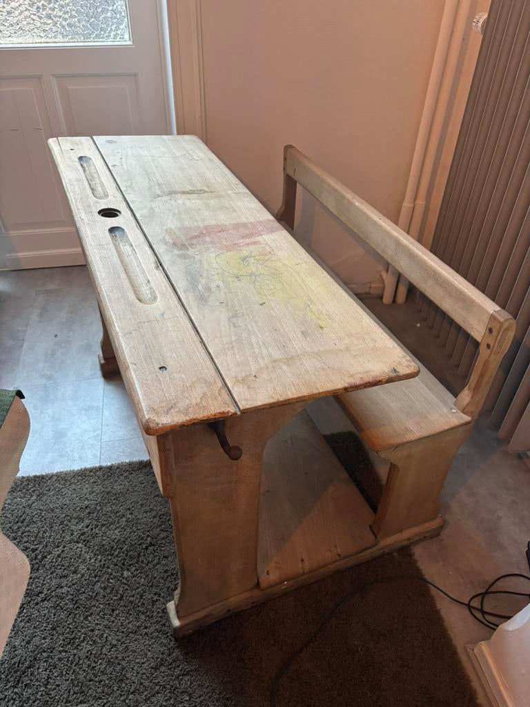 Bureau d’école, Bureau d'écolier, Vintage, Utilisé, Bois