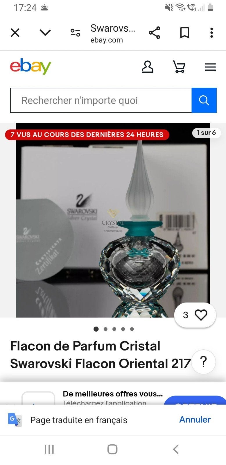 flacon parfum oriental swarovski de 1997, Collections, Enlèvement ou Envoi