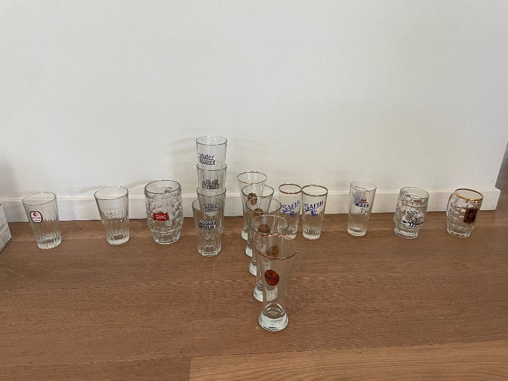 Lot oude bierglazen, Verzamelen, Ophalen, Gebruikt, Bierglas